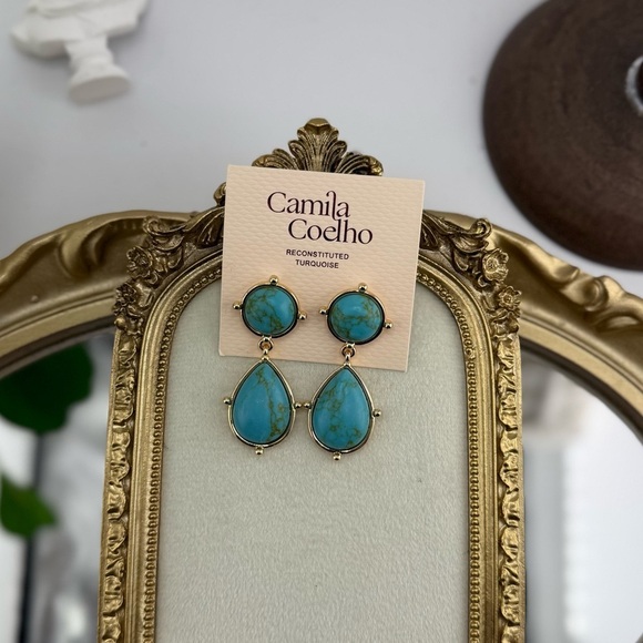 Camila Coelho Reconstituted Turquoise Drop Earrings - Picture 1 of 7